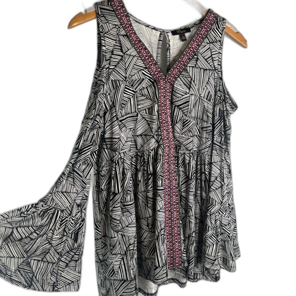 Cupio Vneck Cold Shoulder Bell Sleeve Embroidered Trim Boho Blouse Sz Small